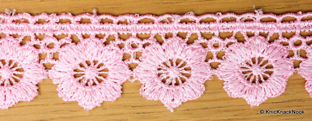 Pink Embroidered Flower Lace Trim Ribbon Approx 32mm wide