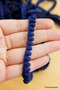 Thumbnail for Blue Embroidery Crochet (Wool) One Yard Lace Trims 10mm Wide, Pompom Trim Wool Pompoms, Decorative Trim