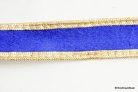 Thumbnail for Blue Velvet Trim Ribbon WIth Gold Border Piping