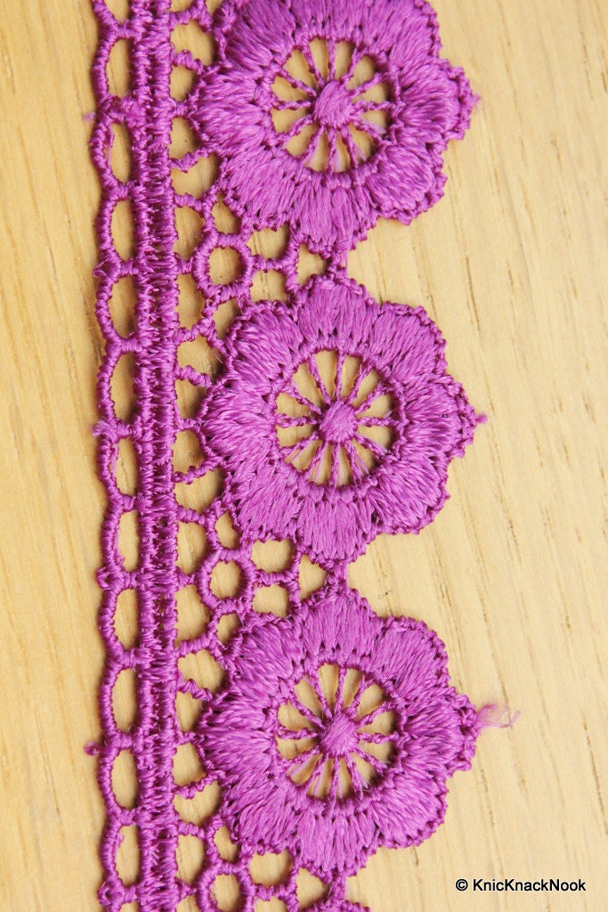 Purple Embroidered Flower Lace Trim Ribbon Approx 32mm wide
