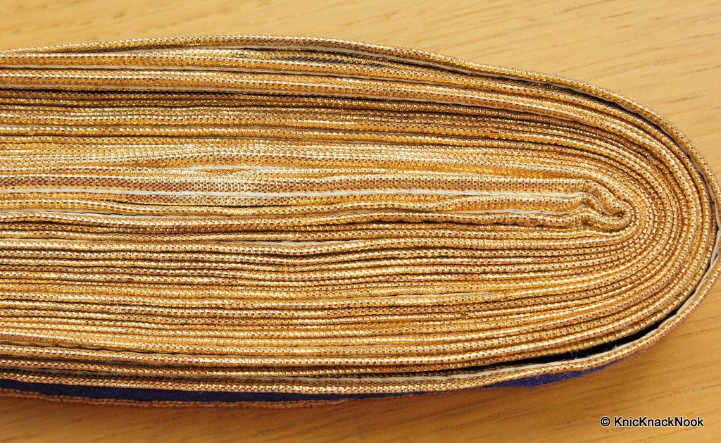 Blue Velvet Trim Ribbon WIth Gold Border Piping