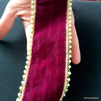 Thumbnail for Burgundy Velvet Trim With Pearls And Gold Border Piping