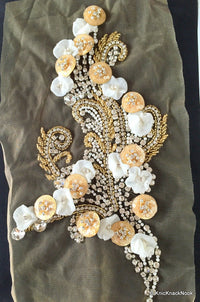 Thumbnail for Beige Faux Swarovski Crystal, Pearl, Silver Beaded Applique Wedding Bridal Accessories
