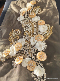 Thumbnail for Beige Faux Swarovski Crystal, Pearl, Silver Beaded Applique Wedding Bridal Accessories