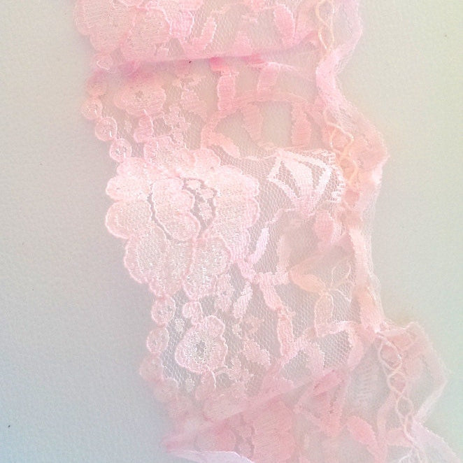 Pink Floral Net Lace Trim Ribbon 95mm wide