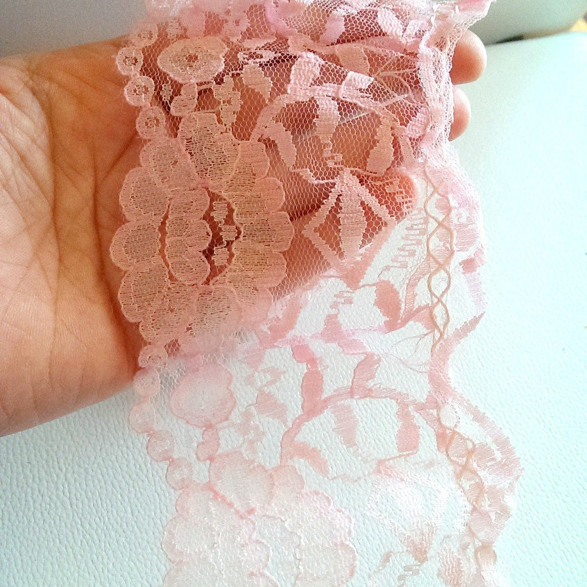 Pink Floral Net Lace Trim Ribbon 95mm wide