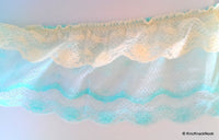 Thumbnail for Wholesale Blue And Beige Floral Net Lace Trim Ribbon 16cm wide, Trim By 9 Yards, Fringe Trim Blue Decorative Lace Craft Ribbon