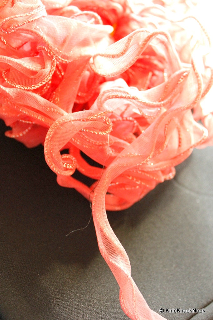 Peach Stretch Net Lace Trim Ribbon 50mm wide