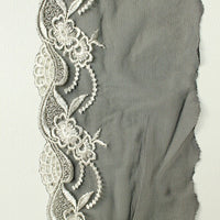 Thumbnail for Black Soft Net Lace Trim with White Embroidered Flowers 5 1/2 inches wide