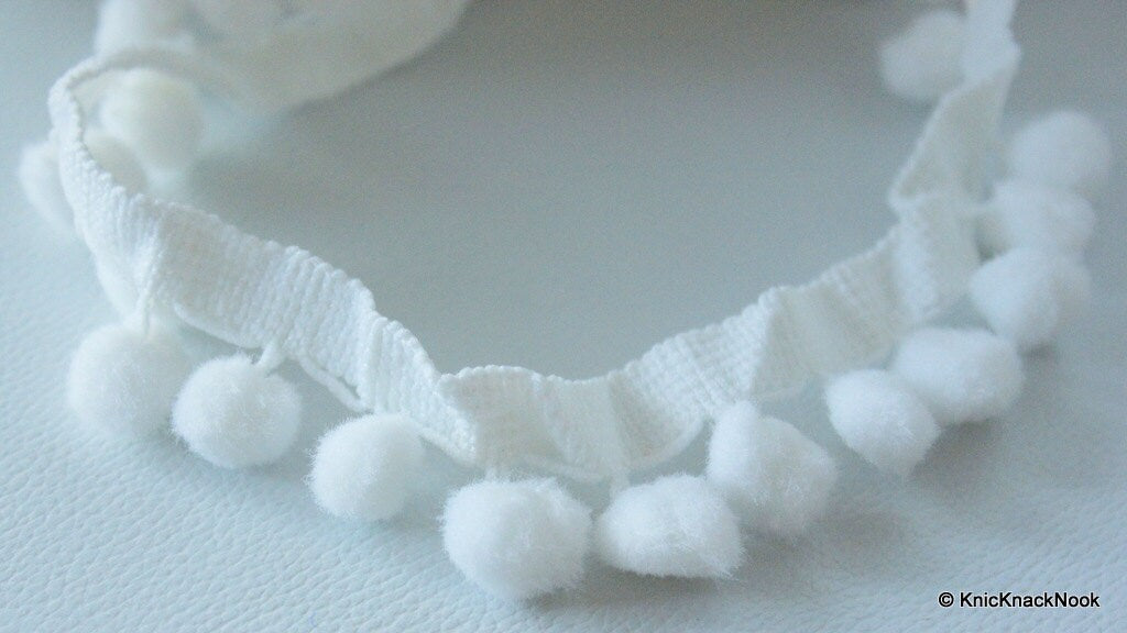 White Wool Pom Pom One Yard Lace Trims 30mm Wide, Fringe Trim, PomPom Trim Decorative Trim