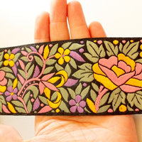 Thumbnail for Black Fabric Lace With Floral Design, Pink, Yellow