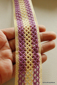 Thumbnail for Beige And Purple Thread Lace Trim, 40mm wide