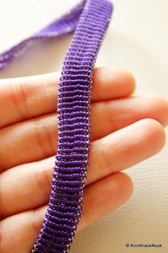 Violet And Silver Thread Hollow Lace Trim, 14mm wide