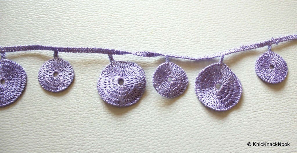 Lilac Purple Embroidery Cotton Circle Ring Design Lace Trims Approx. 30mm - 38mm Wide