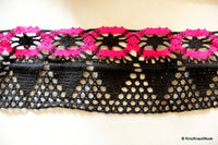 Thumbnail for Black And Fuchsia Pink Embroidery Crochet One Yard Lace Trims, Indian Laces, Indian Trims