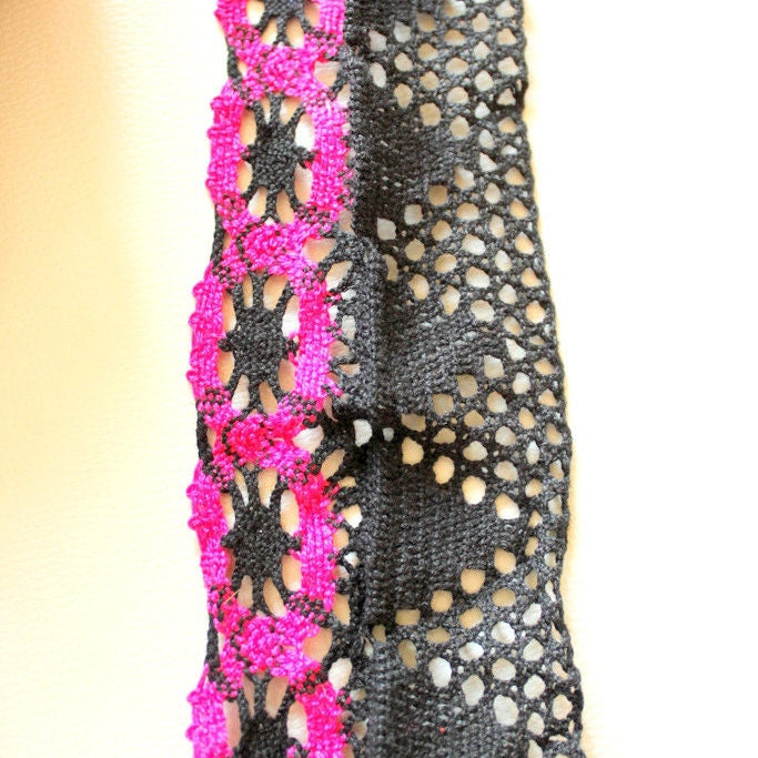 Black And Fuchsia Pink Embroidery Crochet One Yard Lace Trims, Indian Laces, Indian Trims