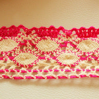 Thumbnail for Off White And Fuchsia Pink Embroidery Crochet One Yard Lace Trims Approx. 45mm Wide