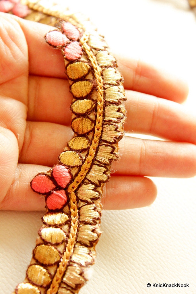 Wholesale Pink And Copper One Yard Scallop Lace Trim 28mm Wide, Embroidered Trim, Decorative Trim