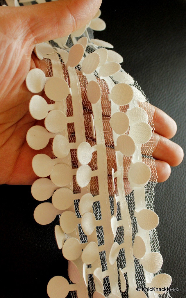 White Faux Suede Leather Trim Lace, Approx 82 mm Wide