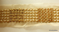 Thumbnail for Copper Crystal And White Pearl Beads Gold Lace Trim, Approx. 60mm Wide