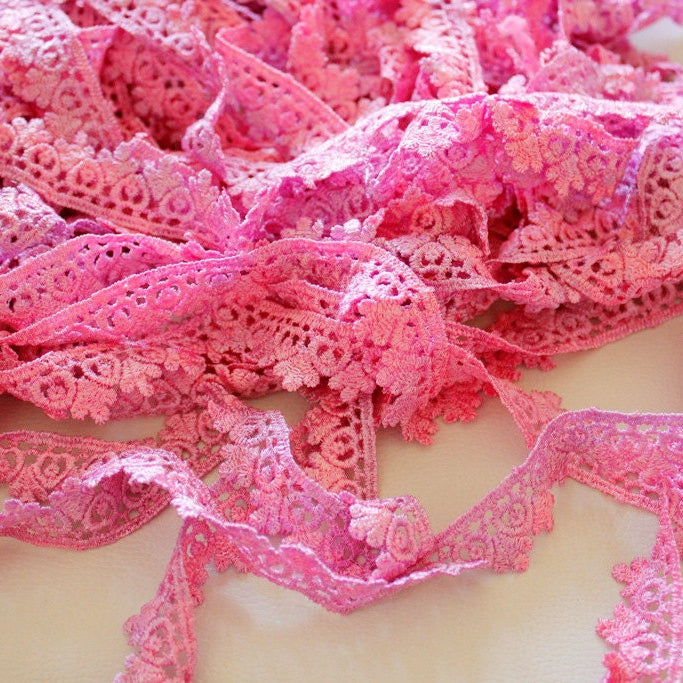 Pink and Lilac Purple Embroidery Cotton Lace Trim, Approx. 20mm Wide