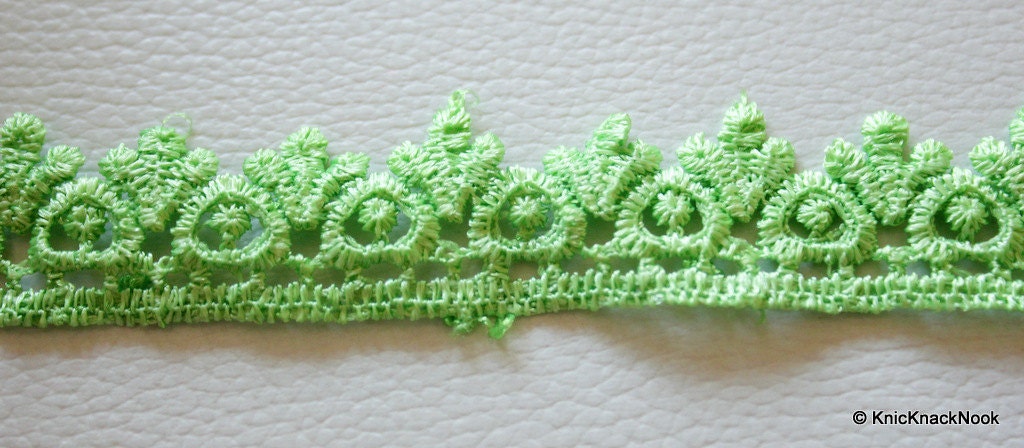 Green Embroidery Cotton Lace Trim, Approx. 20mm Wide