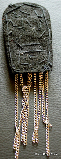Thumbnail for Black Felt Embellishment With Silver And Grey Crystal And Beads With Chain Dangles - 030315A208