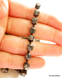 Thumbnail for Ash Grey Faux Swarovski Crystal Trim Ribbon One Yard Trim, 8 mm Wide, Decorative Craft Trim