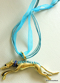 Thumbnail for 1 x Bronze Tone, Blue Rhinestones Pendant, Dog Pendant