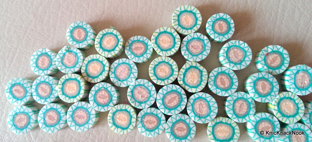 10 x Polymer Fimo Clay Green And White Fruit Beads