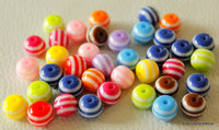 Thumbnail for 8mm Mixed Striped Round Resin Spacer Beads x 20