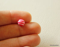 Thumbnail for 8mm Mauve Pink And White Striped Round Resin Spacer Beads x 20