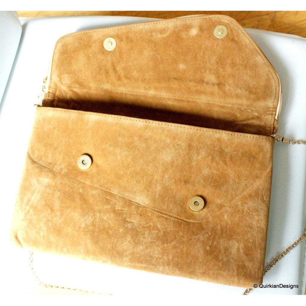 Brown Bag With Purple, Pink And Yellow Flowers Design, Wedding & Party Clutch and Bags, Faux Leather Bag