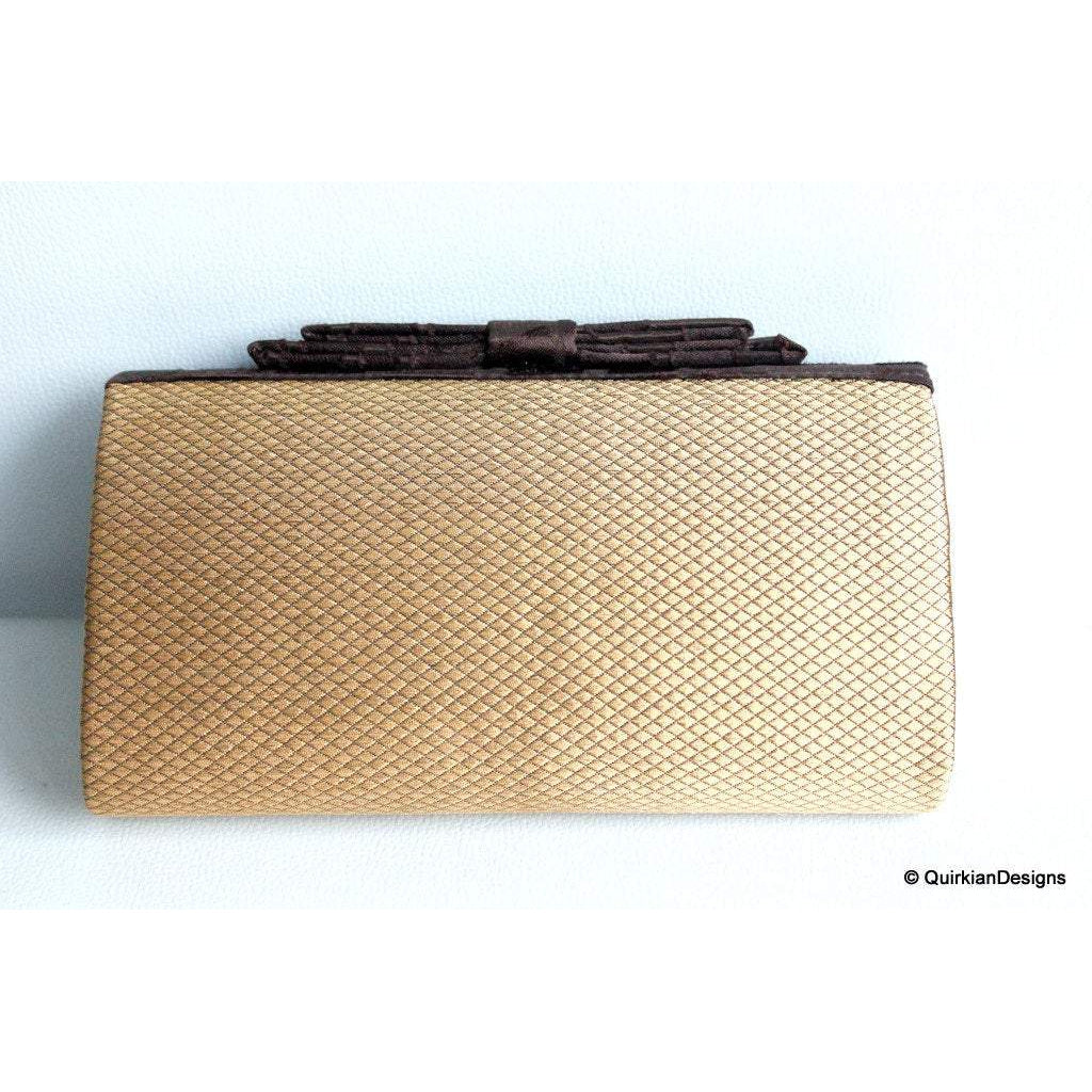 Wedding Party Clutch, Hard Body Purse, Brown And Copper Bronze Fabric Purse
