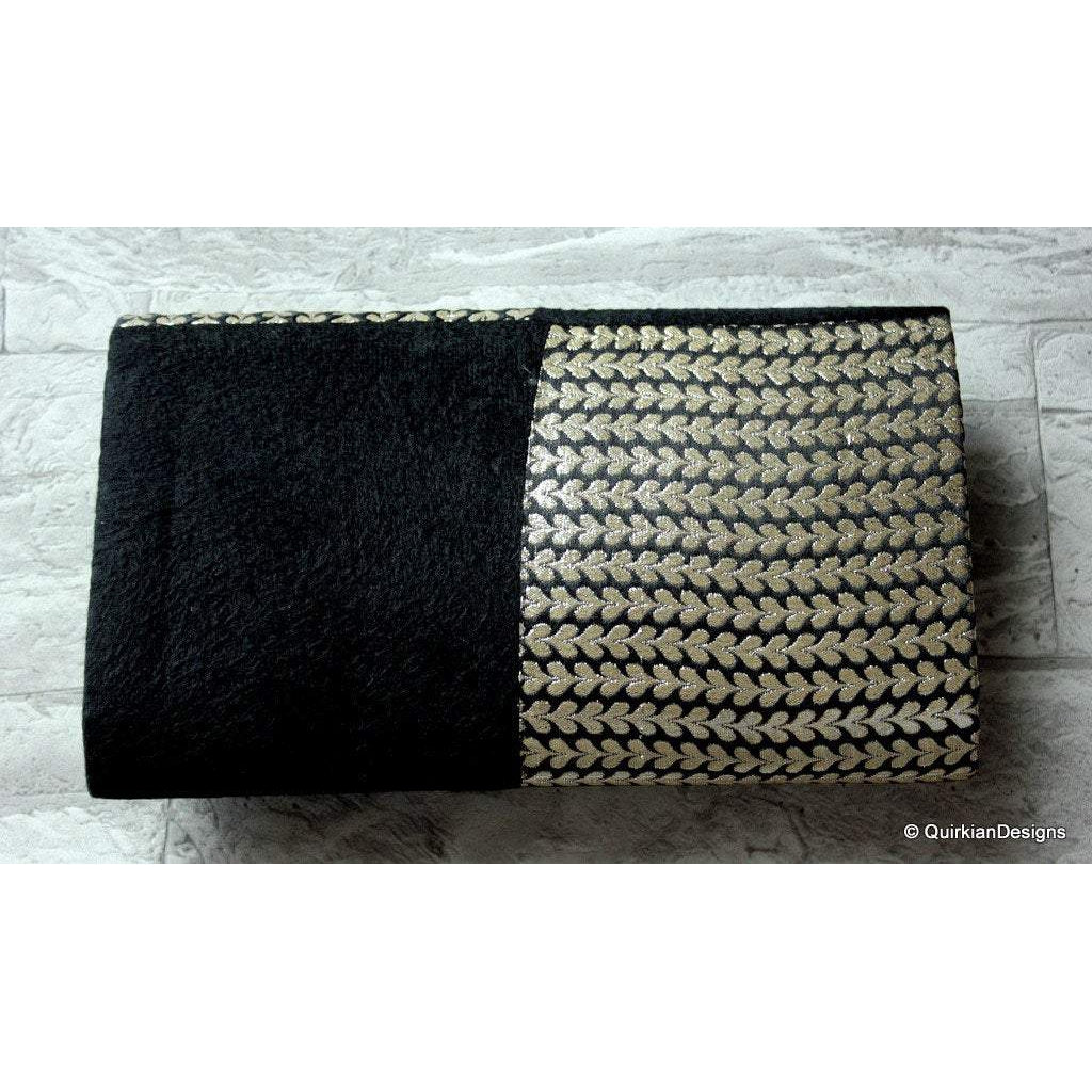 Black And Silver Brocade Fabric Clutch, Wedding Clutch, Party Bag, Hard Body Bag