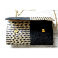 Thumbnail for Black And Silver Brocade Fabric Clutch, Wedding Clutch, Party Bag, Hard Body Bag