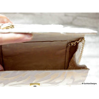 Thumbnail for Wedding Party Clutch, Hard Body Purse, White Fabric Purse With Crystal Embellishment