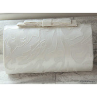 Thumbnail for Wedding Party Clutch, Hard Body Purse, White Fabric Purse With White Flower Applique