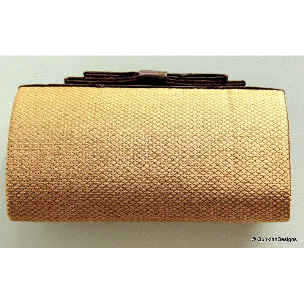Wedding Party Clutch, Hard Body Purse, Brown And Copper Bronze Fabric Purse
