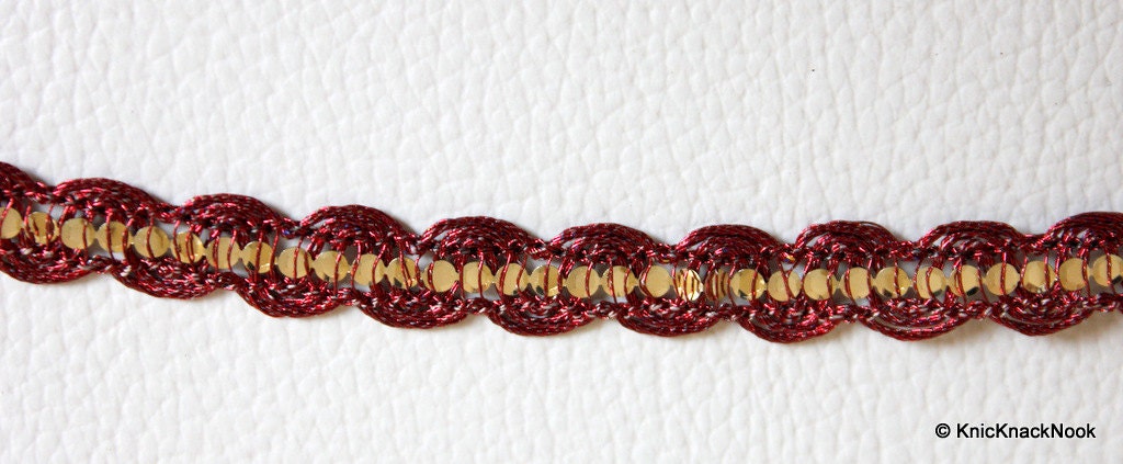 Brown Lace Trim With Silver Sequins, Approx. 10 mm wide