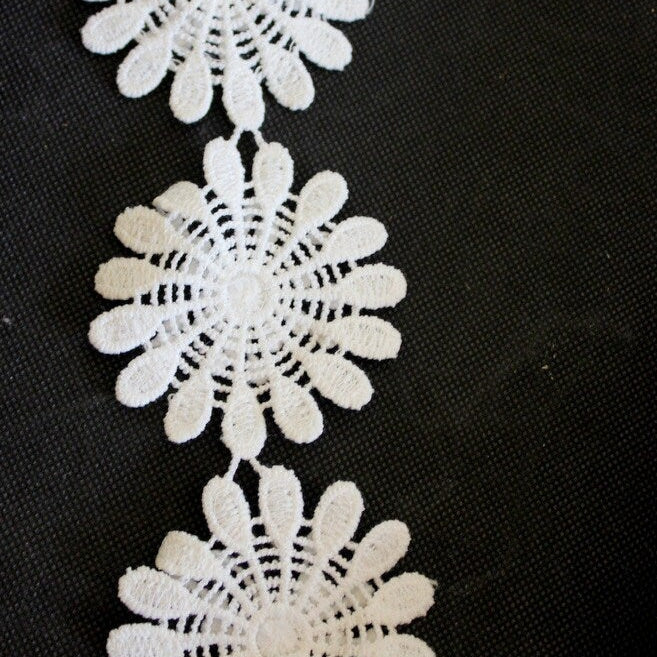 White Embroidery Cotton Floral Lace Trim, Approx. 75mm Wide