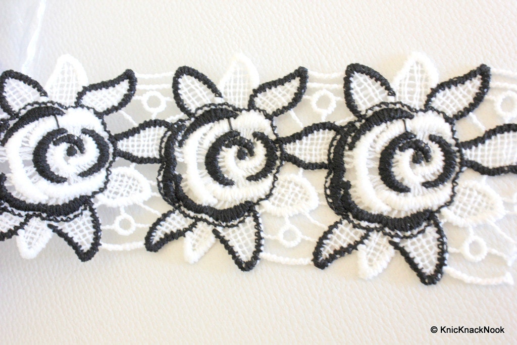 Black And White Embroidery Crochet Cotton Lace Trims, Indian Laces, Indian Trims