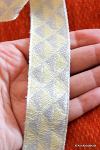 Thumbnail for Wholesale Silver And Beige Woven Jacquard Trim, Approx. 32 mm Trim By 9 Yards Costume Trim Sari Border, Indian Craft Ribbon