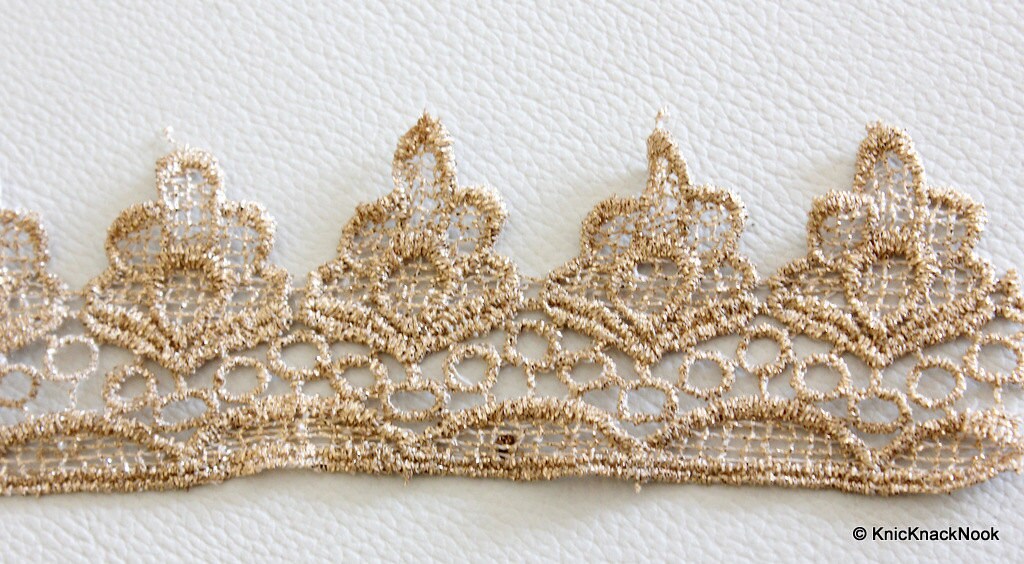 Gold Shimmer Embroidered Lace Trim, Approx. 48mm wide