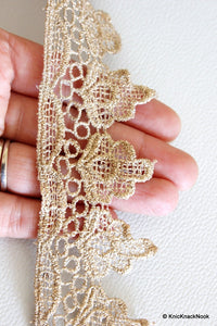 Thumbnail for Gold Shimmer Embroidered Lace Trim, Approx. 48mm wide