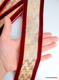 Thumbnail for Gold Trim With Maroon Velvet Border Piping, Approx. 60 mm wide