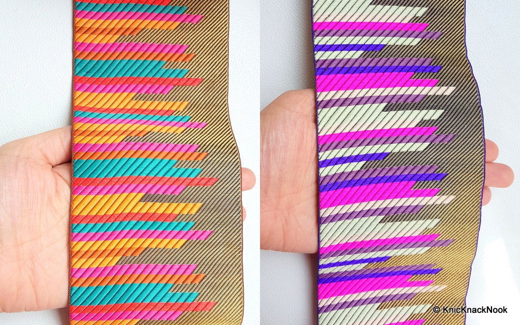 Orange, Red, Green, Brown And Gold Thread Embroidery Trim