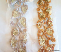 Thumbnail for Beige Net Trim With Antique Silver Thread And Sequins Embroidery, Approx. 95mm Wide