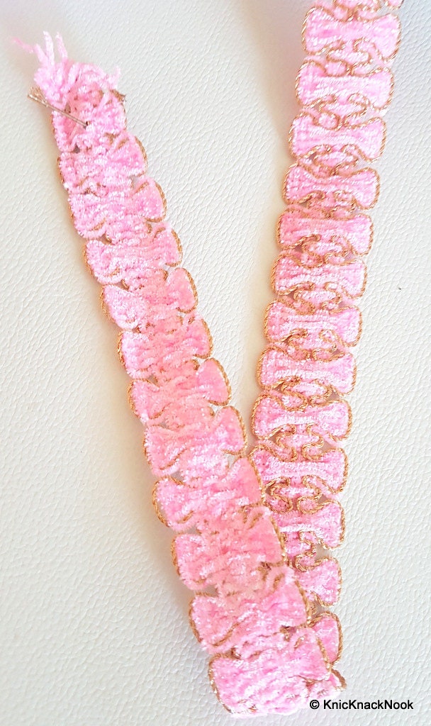 Pink Trim With Gold Border Piping, Approx. 25mm, Craft Ribbon