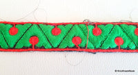 Thumbnail for Black Fabric Trim With Green And Red Thread Embroidery, Cotton Trim,Approx. 30mm wide